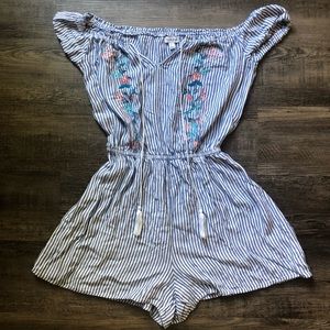Blue & white striped flower romper